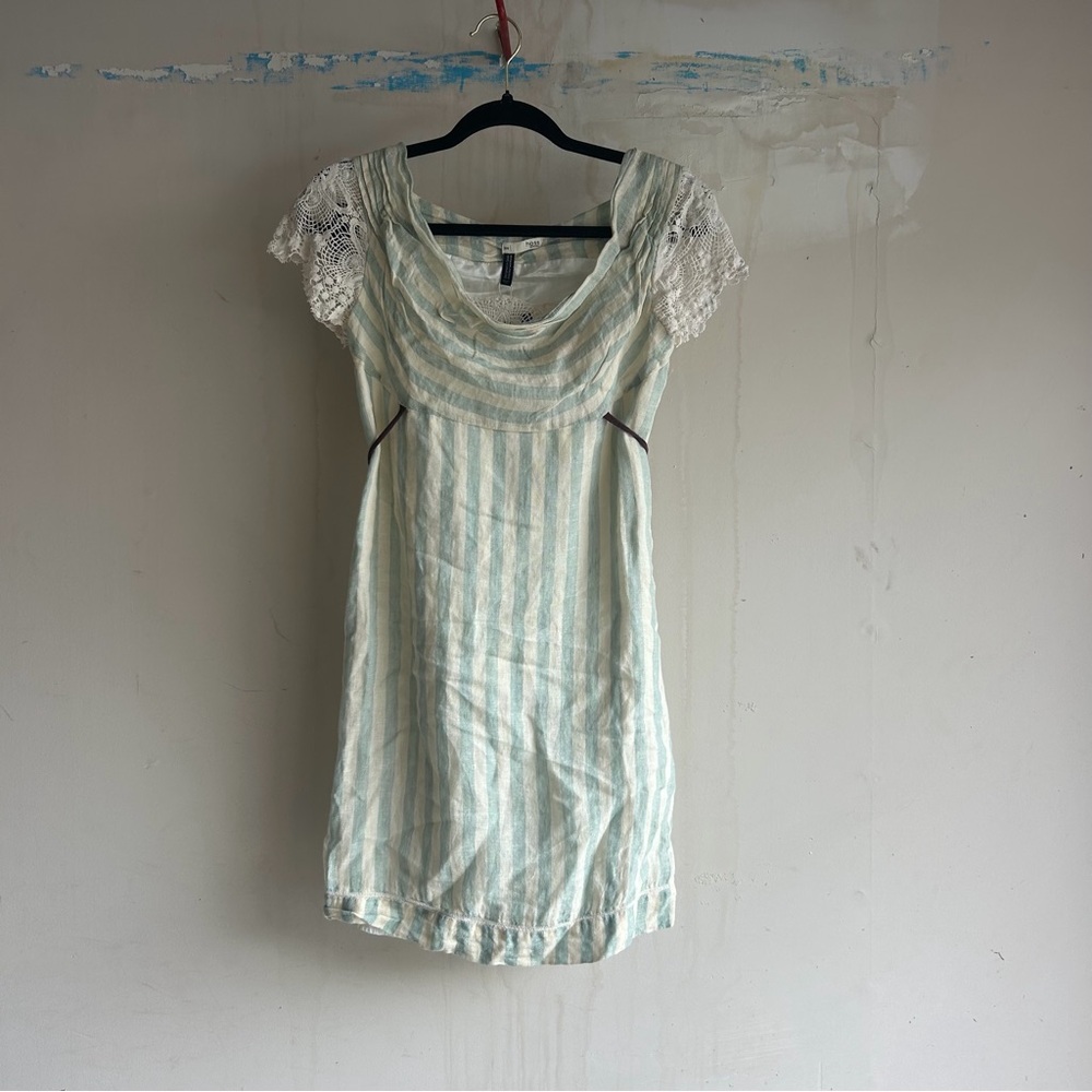 Blue and cream striped dress